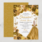 Elegant Gold Floral Quinceanera Kaart (Voorkant / Achterkant)