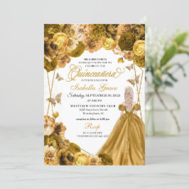 Elegant Gold Floral Quinceanera Kaart