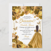 Elegant Gold Floral Quinceanera Kaart (Voorkant)