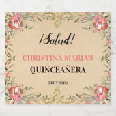 Elegant  Gold Floral Quinceañera Sparkling Wijnetiket (Enkel label)