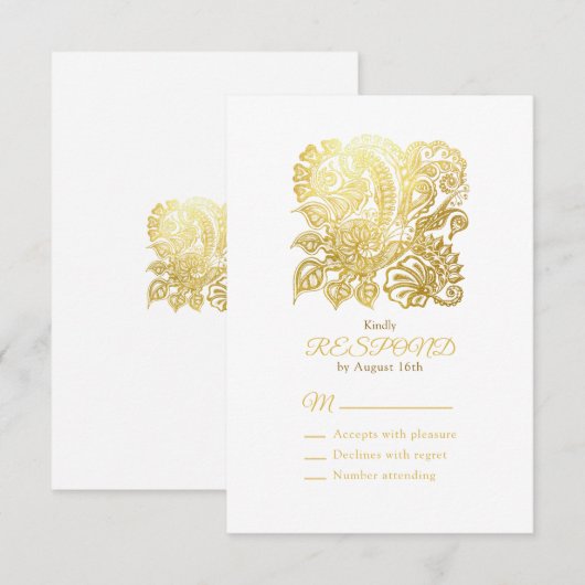 Elegant Gold Floral Response Kaart (Voorkant / Achterkant)
