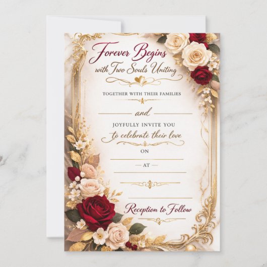 Elegant Gold Floral Romantic Wedding Invitation Kaart (Voorkant)