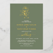 Elegant Gold Floral Sage Green Monogram Wedding Folie Uitnodiging (Voorkant)