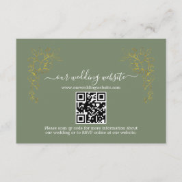 Elegant Gold Floral Sage Green QR Code Wedding  Informatiekaartje