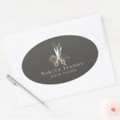 Elegant Gold Floral Salon Scissors Logo Ovale Sticker (Envelop)