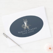 Elegant Gold Floral Salon Scissors Logo Ovale Sticker (Envelop)