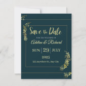 Elegant Gold Floral Save The Date Card Feestdagenkaart (Voorkant)