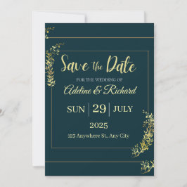 Elegant Gold Floral Save The Date Card  Kaart