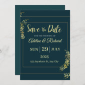 Elegant Gold Floral Save The Date Card Kaart (Voorkant / Achterkant)