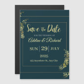 Elegant Gold Floral Save The Date Card  Magnetische Uitnodiging (Voorkant / Achterkant)
