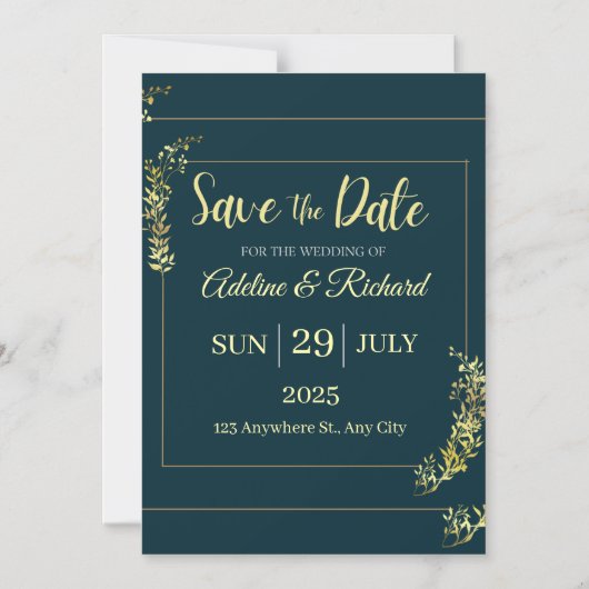 Elegant Gold Floral Save The Date Card  Magnetische Uitnodiging (Voorkant)