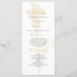 Elegant Gold Floral Script Simple Wedding Program Programmakaart