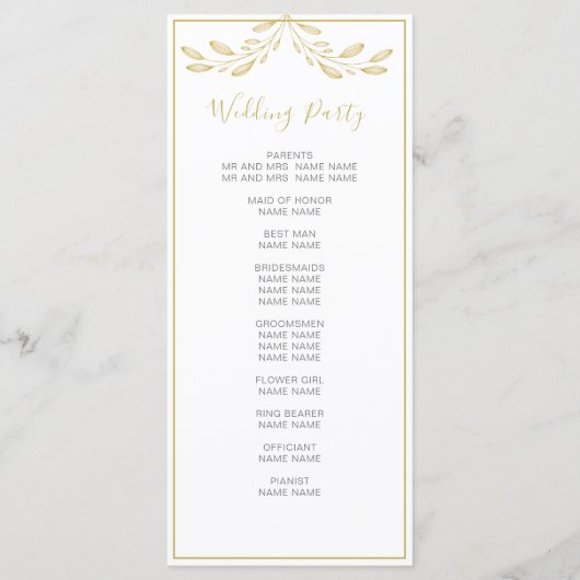 Elegant Gold Floral Script Simple Wedding Program Programmakaart (Achterkant)