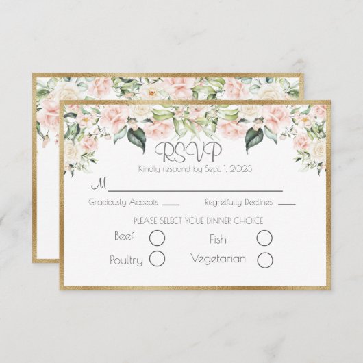 Elegant Gold Floral Script Wedding RSVP (Voorkant / Achterkant)