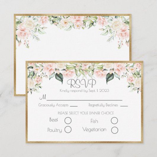 Elegant Gold Floral Script Wedding RSVP Kaartje (Voorkant / Achterkant)