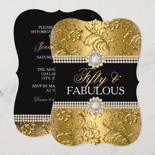 Elegant Gold Floral Swirl 50 en Fabulous Party Kaart (Voorkant / Achterkant)