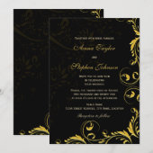Elegant Gold Floral Swirls Invitation Kaart (Voorkant / Achterkant)