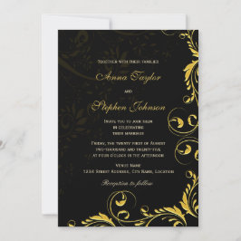 Elegant Gold Floral Swirls Invitation Kaart