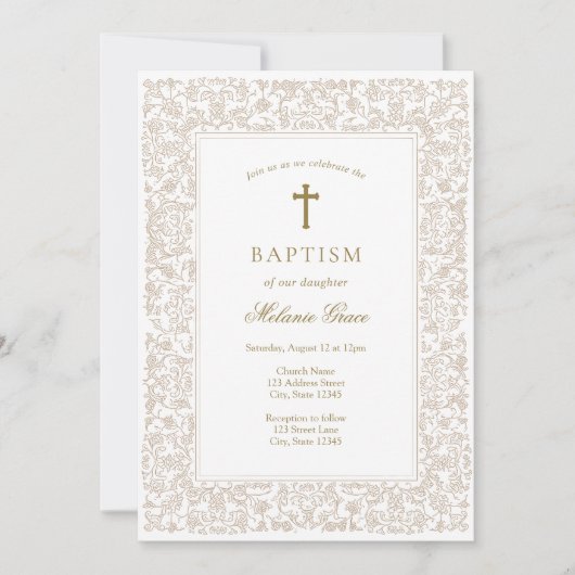 Elegant Gold Floral Traditional Baptism  Kaart (Voorkant)