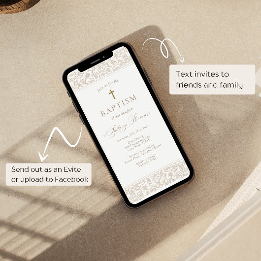 Elegant Gold Floral Traditional Baptism  Kaart