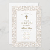 Elegant Gold Floral Traditional First Communion  Kaart (Voorkant / Achterkant)