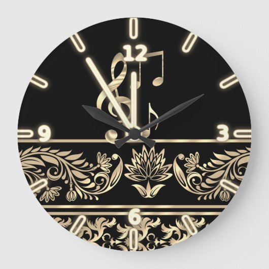 Elegant Gold Floral, Violin Key, Opmerking Grote Klok (Voorkant)