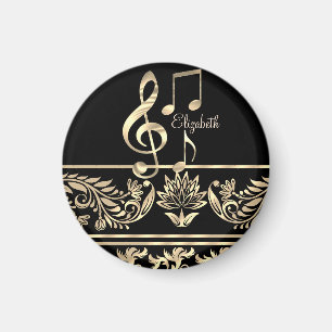 Elegant Gold Floral, Violin Key, Opmerking Magneet