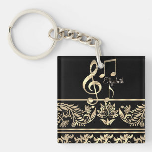 Elegant Gold Floral, Violin Key, Opmerking Sleutelhanger