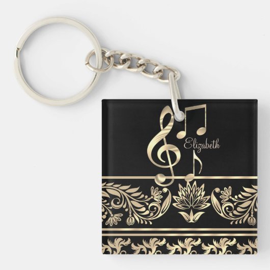 Elegant Gold Floral, Violin Key, Opmerking Sleutelhanger (voorkant)