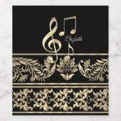 Elegant Gold Floral, Violin Key, Opmerking Wijn Etiket (Enkel label)