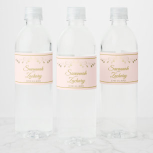 Elegant Gold Floral Vlourish Pink Wedding Waterfles Etiket