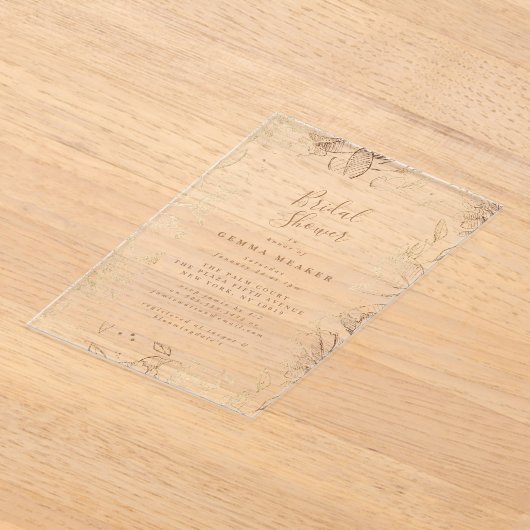 Elegant Gold Floral Vrijgezellenfeest Acryl Uitnodigingen (Laagn)