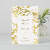 Elegant Gold Floral Vrijgezellenfeest Folie Uitnodiging (Staand Voorkant)