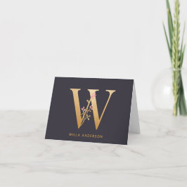 Elegant Gold Floral W Monogram Grafisch Gepersonal Notitiekaartje