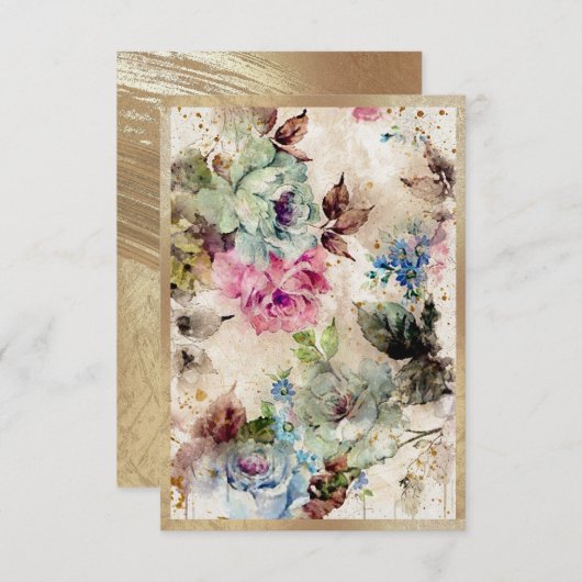 Elegant Gold Floral Waterverf Abstract Rustisch Bedankkaart (Voorkant / Achterkant)