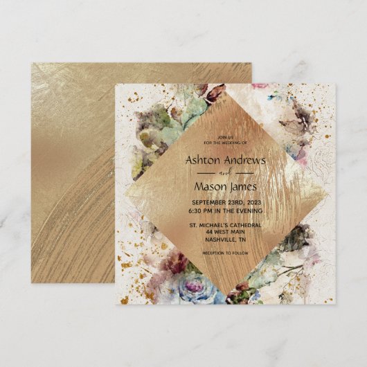 Elegant Gold Floral Waterverf Rustic Wedding Kaart (Voorkant / Achterkant)