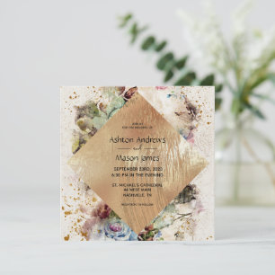 Elegant Gold Floral Waterverf Rustic Wedding Kaart
