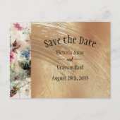 Elegant Gold Floral Waterverf Sparen de Datum Aankondigingskaart (Voorkant)