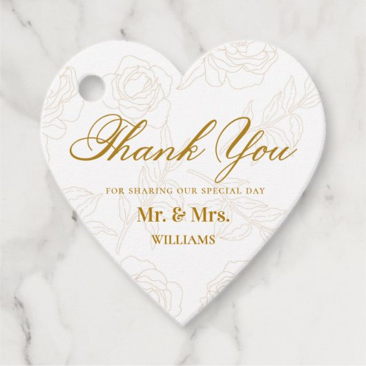 Elegant Gold Floral Weddenschap Hartelijk dank Bedankjes Labels (Voorkant)