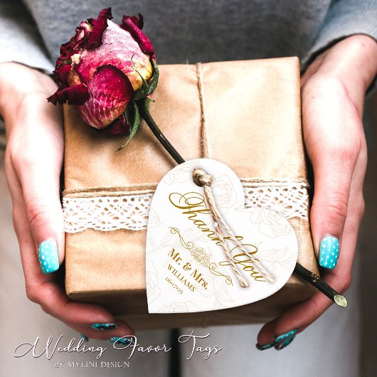 Elegant Gold Floral Weddenschap Hartelijk dank Bedankjes Labels