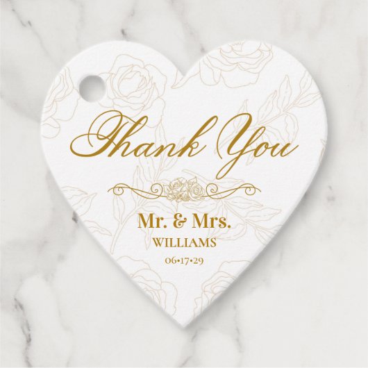 Elegant Gold Floral Weddenschap Hartelijk dank Bedankjes Labels (Voorkant)
