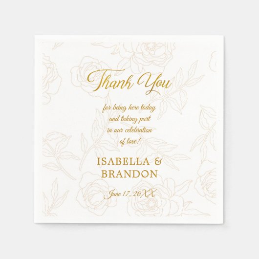 Elegant Gold Floral Weddenschap Hartelijk dank Servet (Voorkant)