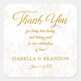 Elegant Gold Floral Weddenschap Hartelijk dank Vierkante Sticker