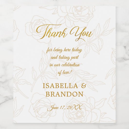 Elegant Gold Floral Weddenschap Hartelijk dank Wijn Etiket (Enkel label)