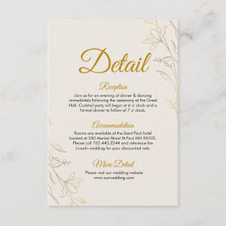 Elegant Gold Floral Wedding Details Enclosure Card Informatiekaartje