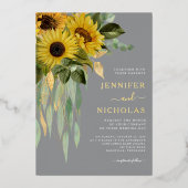 Elegant Gold Floral Wedding Folie Uitnodiging (Voorkant)