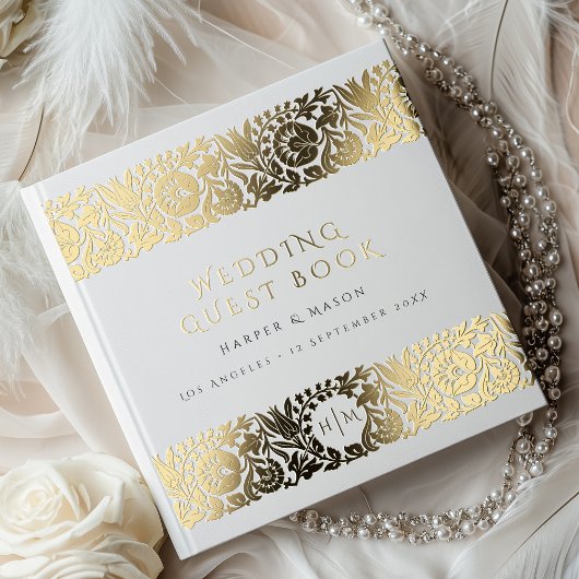 Elegant Gold Floral Wedding Gastenboek