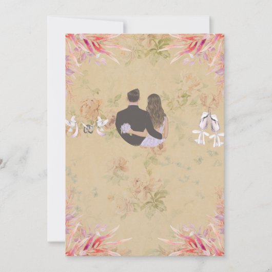 Elegant Gold Floral Wedding Invitation Card Kaart (Voorkant)