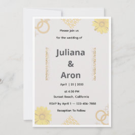 Elegant Gold Floral Wedding Invitation - Chic Gold Kaart