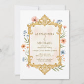 Elegant Gold Floral Wedding Invitation Frame Kaart (Voorkant)